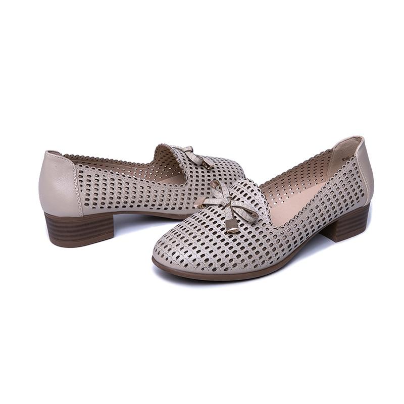 Women's Casual Leather Pumps With Square Heels