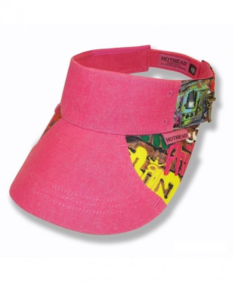 Hothead Wide Brim Sun Visor Hat in Graffiti with Pink Denim